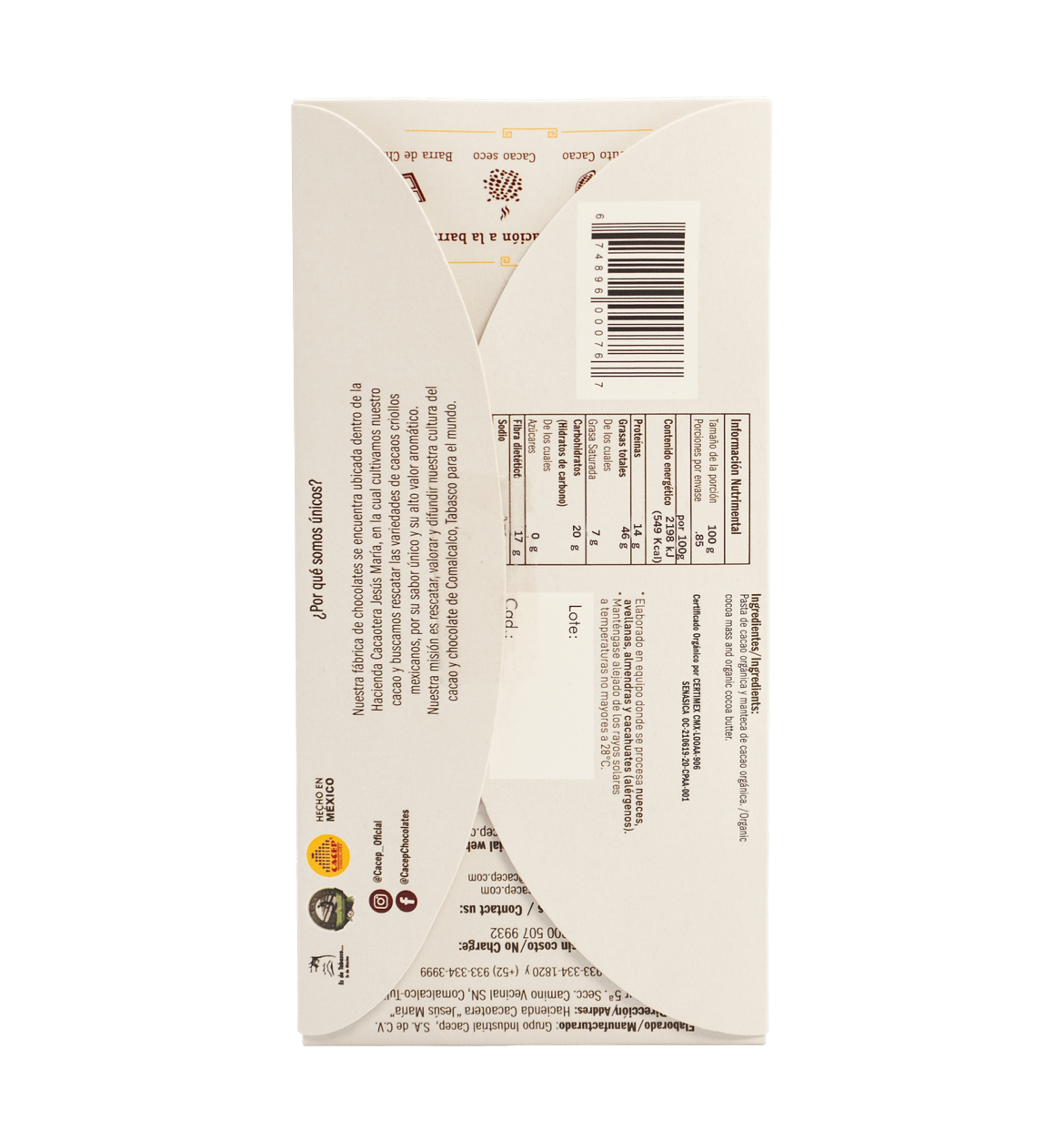 Barra de 85g Chocolate amargo 100% cacao