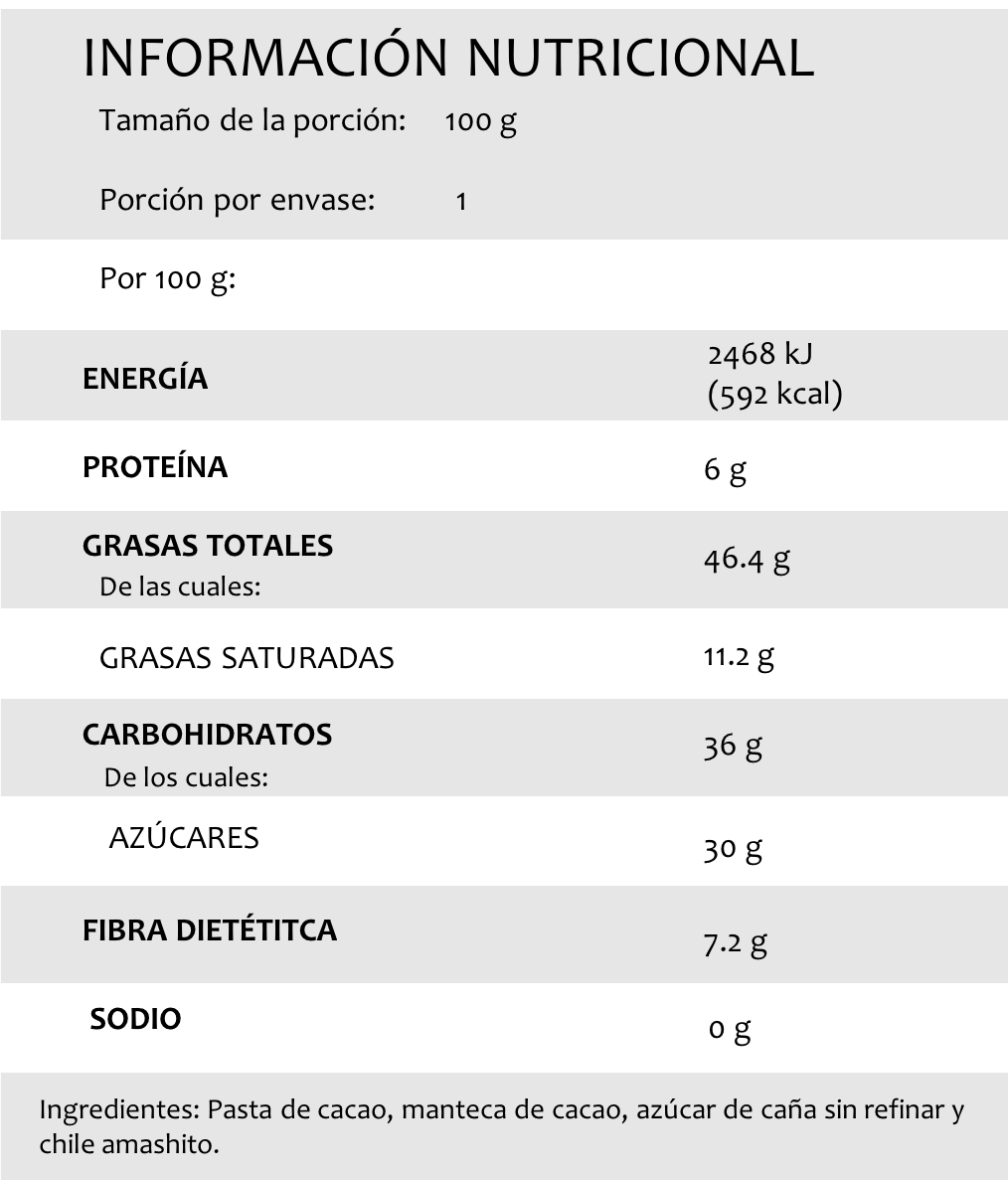 Barra de 85g Chocolate 70% con chile amashito