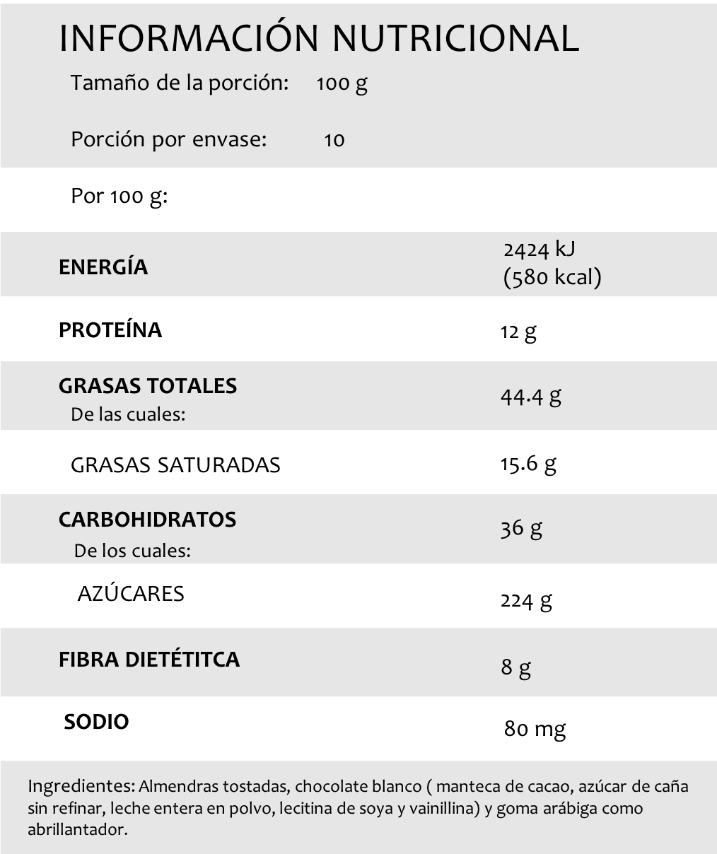 Almendras con chocolate blanco, 1 kg