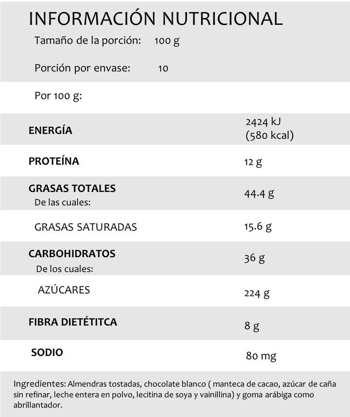 Almendras con chocolate blanco, 1 kg