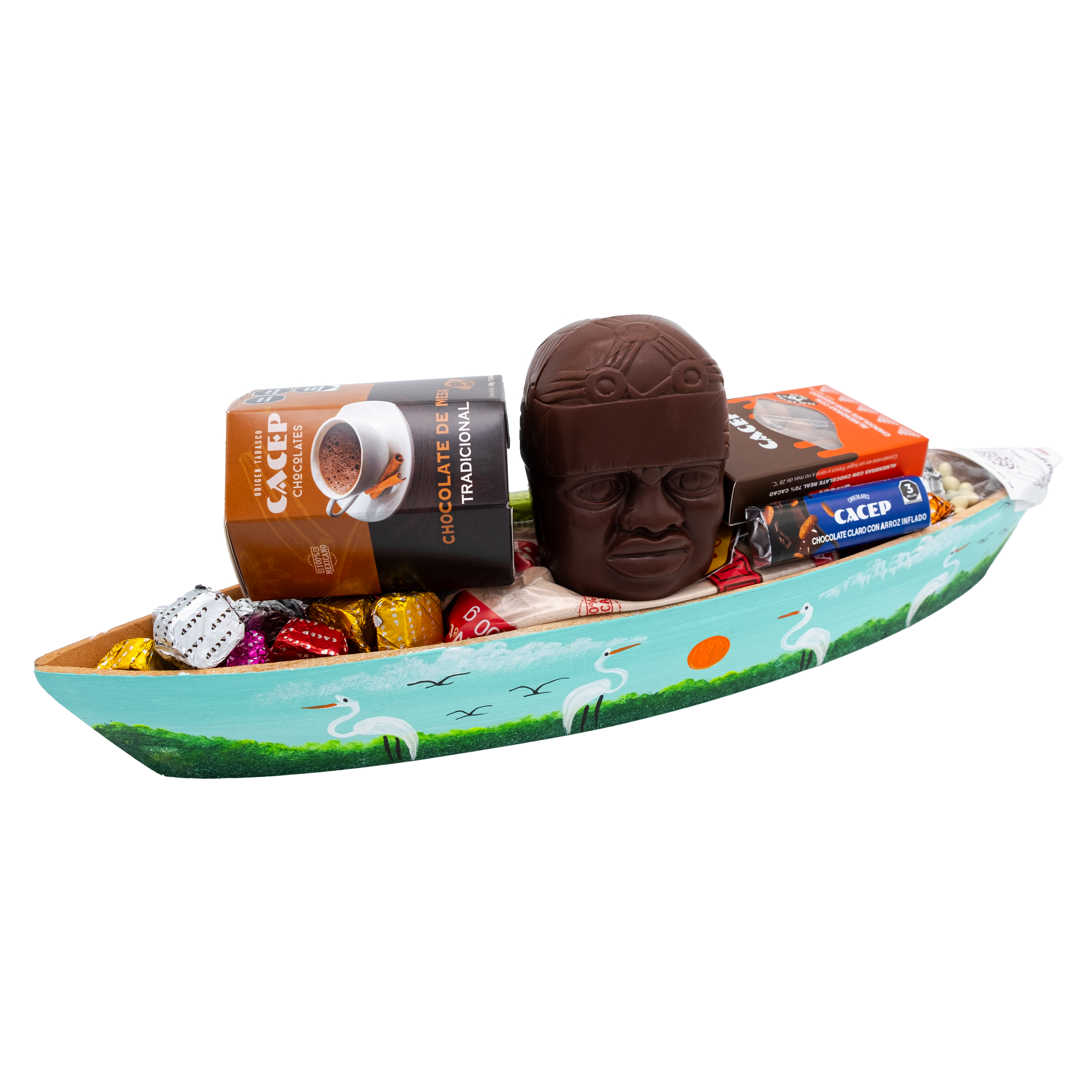 Cayuco de madera pintado en Acuarela, GRANDE