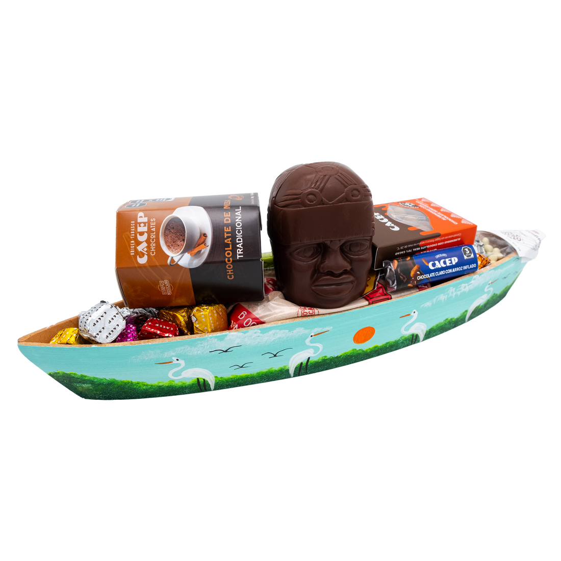 Cayuco de madera pintado en Acuarela, GRANDE