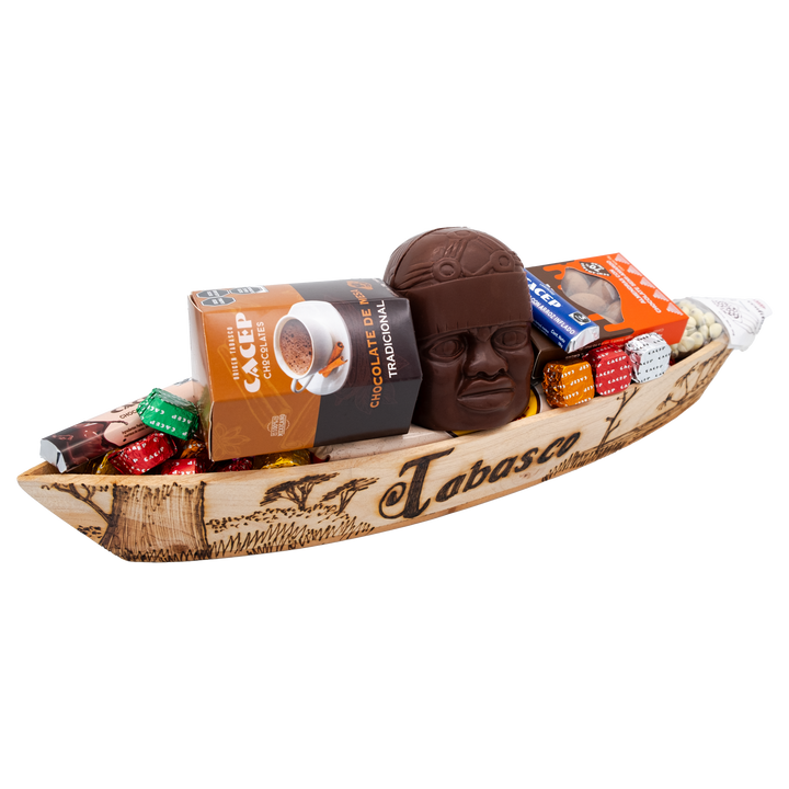 Cayuco de madera grabado, grande c/c