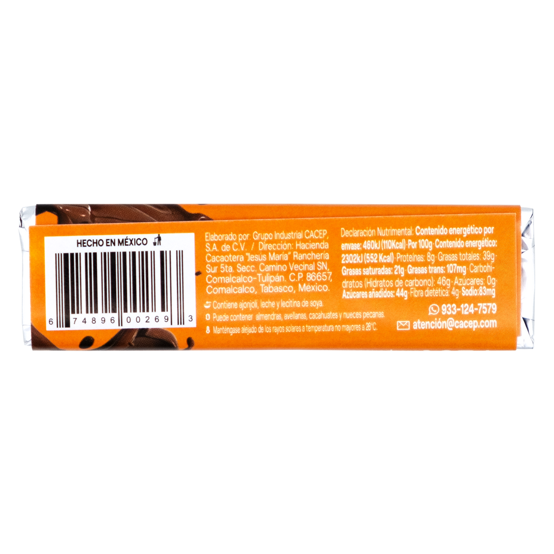 Barritas de 20g de chocolate con ajonjolí, Paquete de 20 pzas.