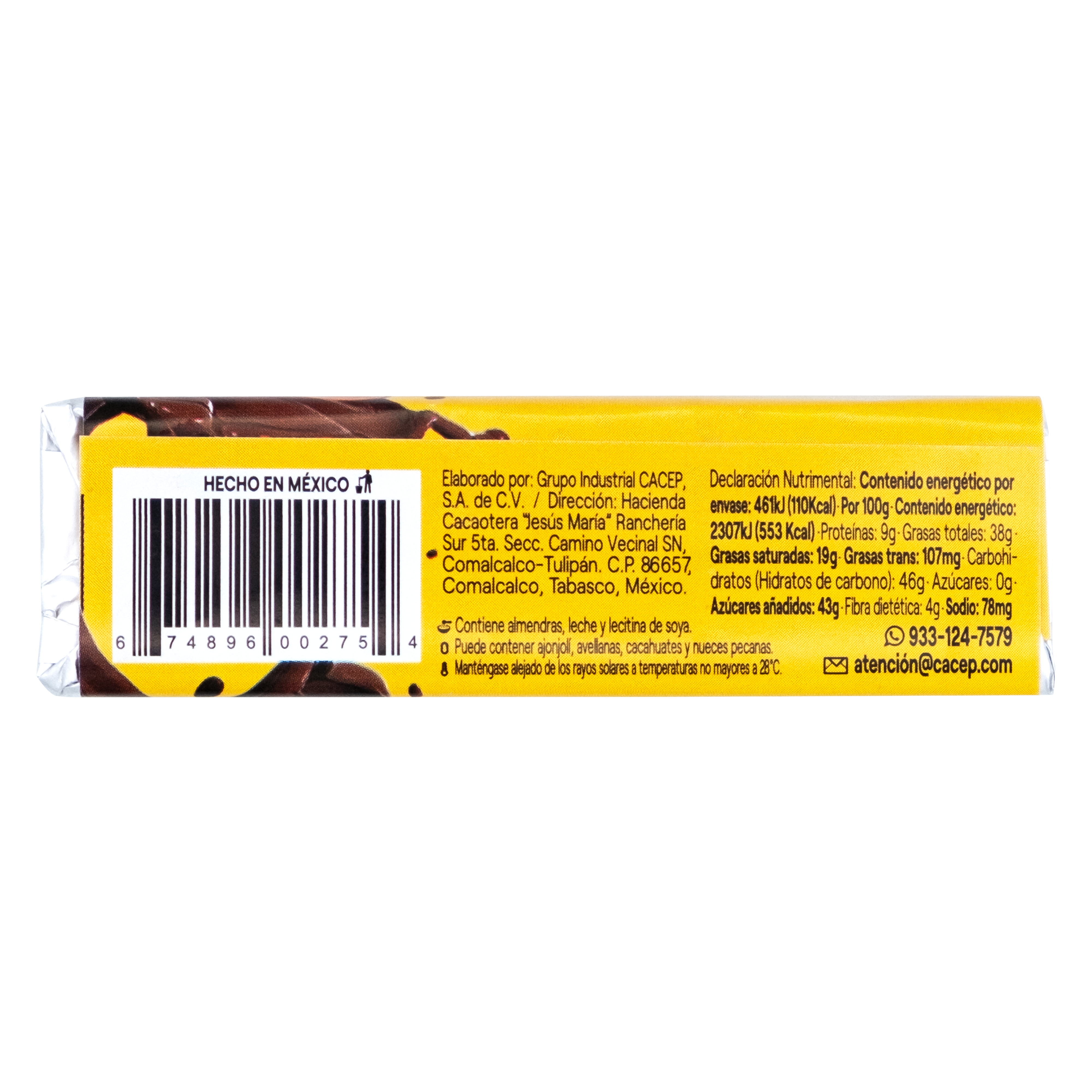 Barritas de 20g de chocolate con almendras, Paquete de 20pz