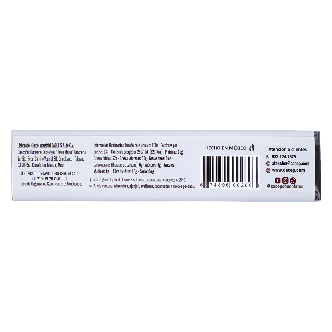 Chocolate amargo 100% cacao, 180g