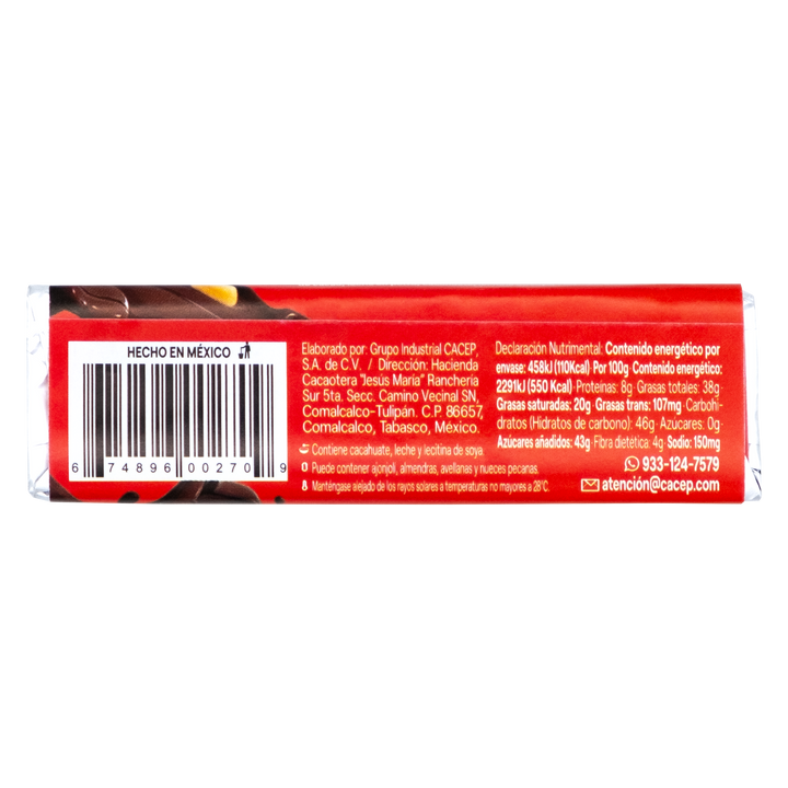 Barritas de 20g de chocolate con cacahuate, Paquete de 20pz