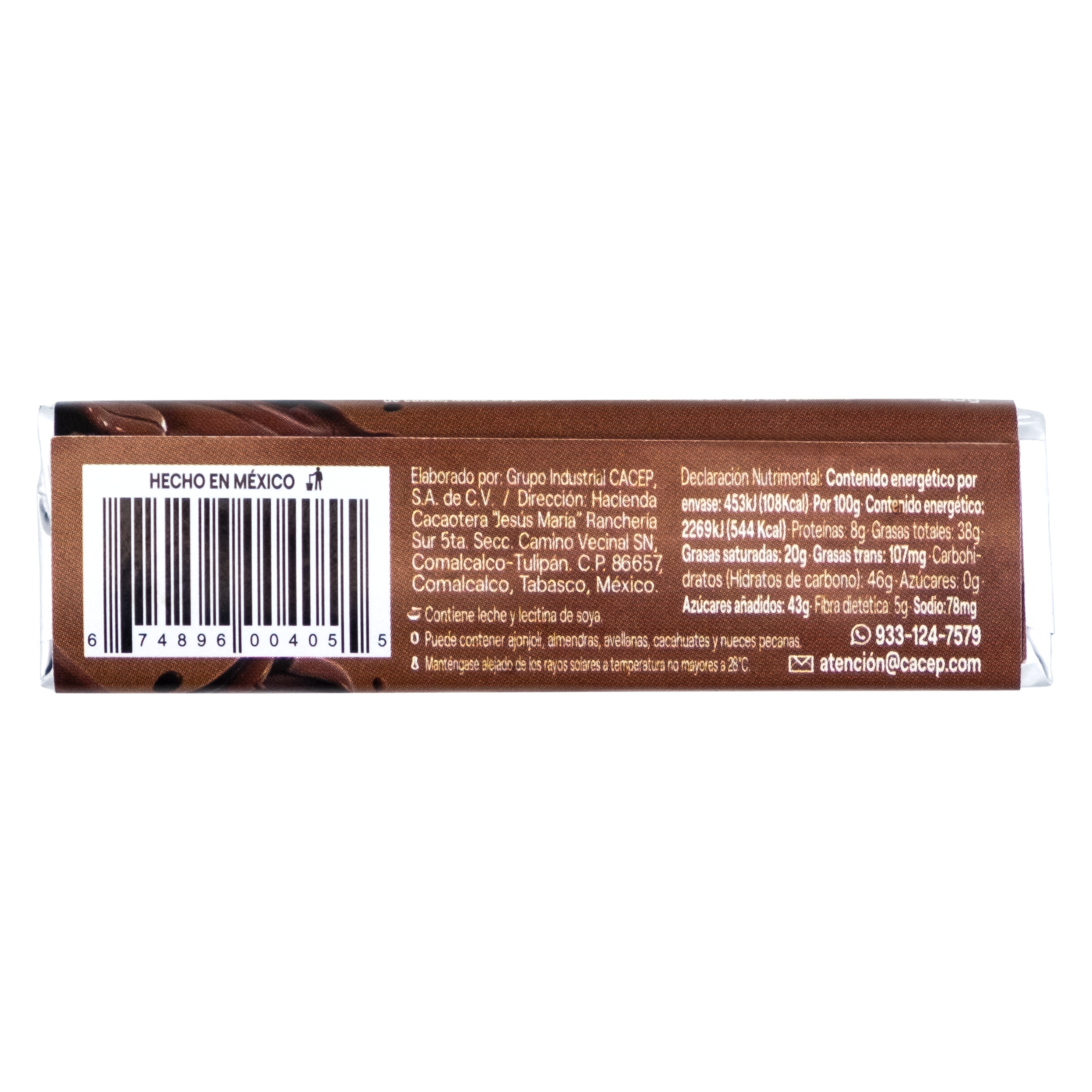 Barritas de 20 g de Chocolate con Nibs 38% Cacao Paquete de 20 pz