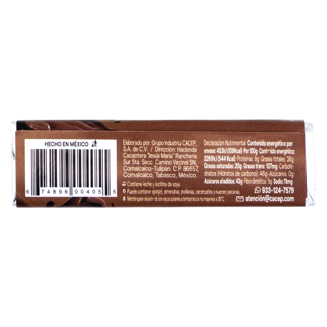 Barritas de 20 g de Chocolate con Nibs 38% Cacao Paquete de 20 pz