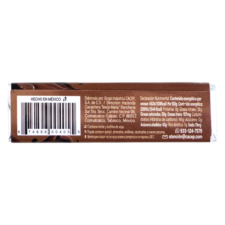 Barritas de 20 g de Chocolate con Nibs 38% Cacao Paquete de 20 pz