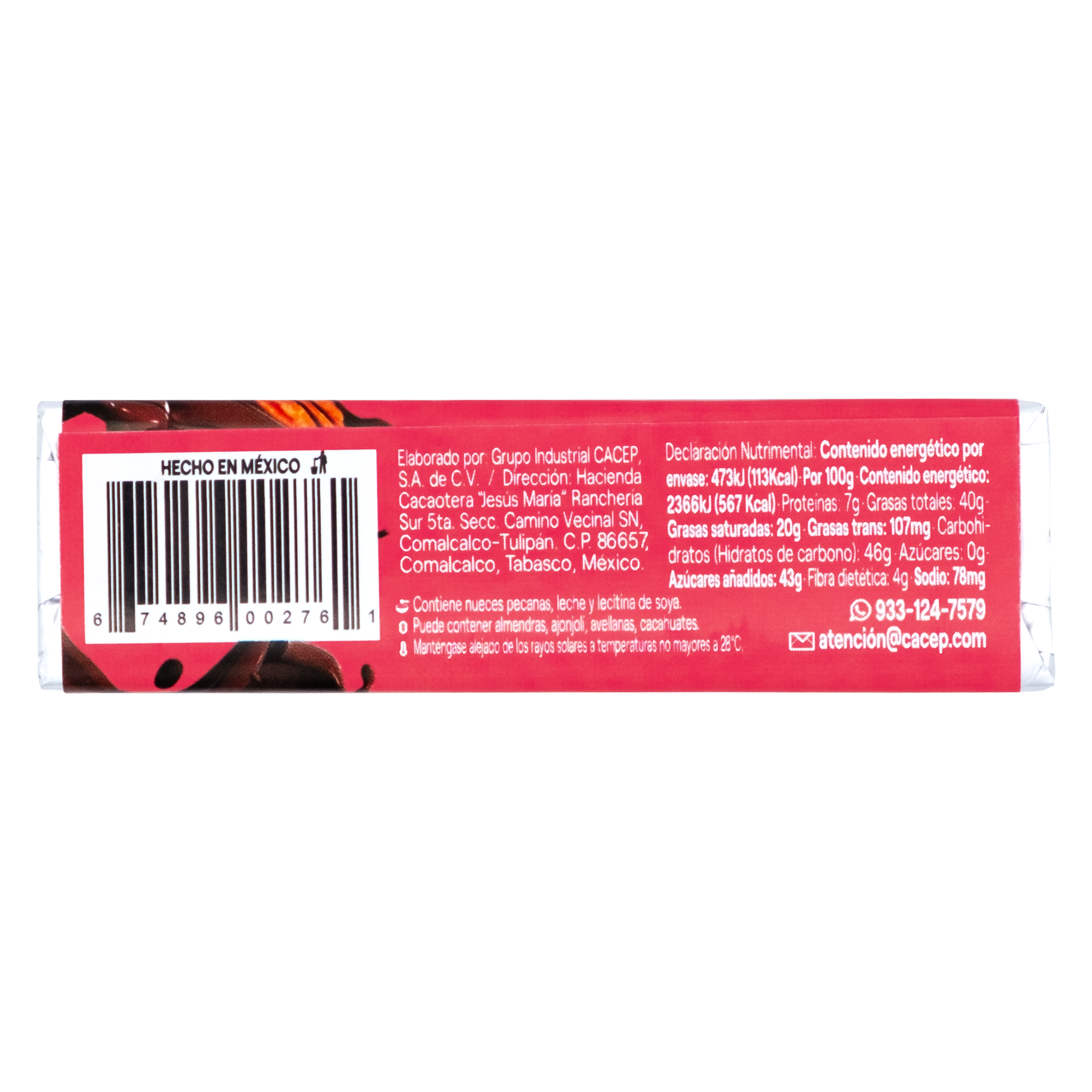 Barritas de 20g de chocolate con nuez, Paquete de 20pz