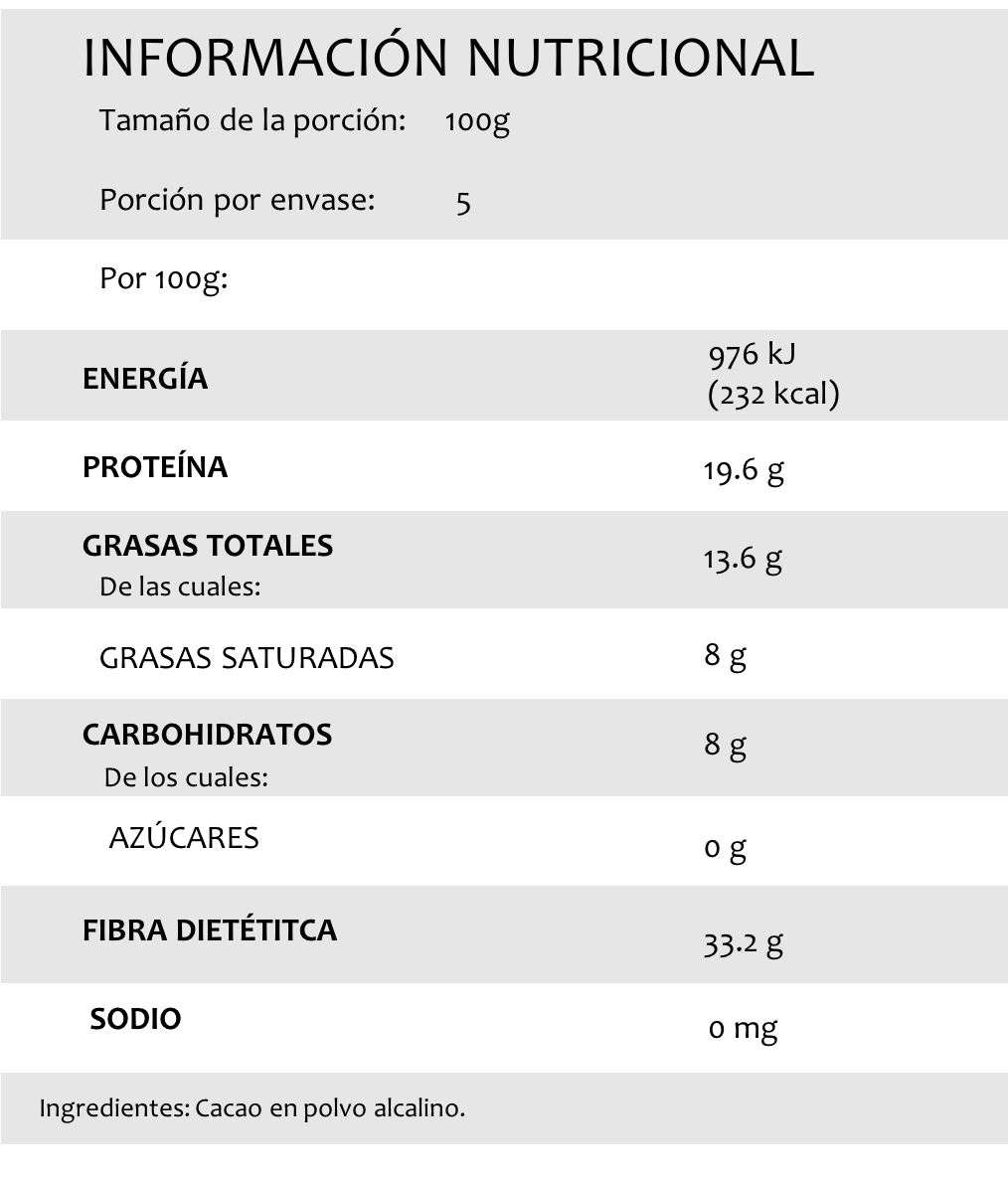 Cocoa alcalina, 500g.