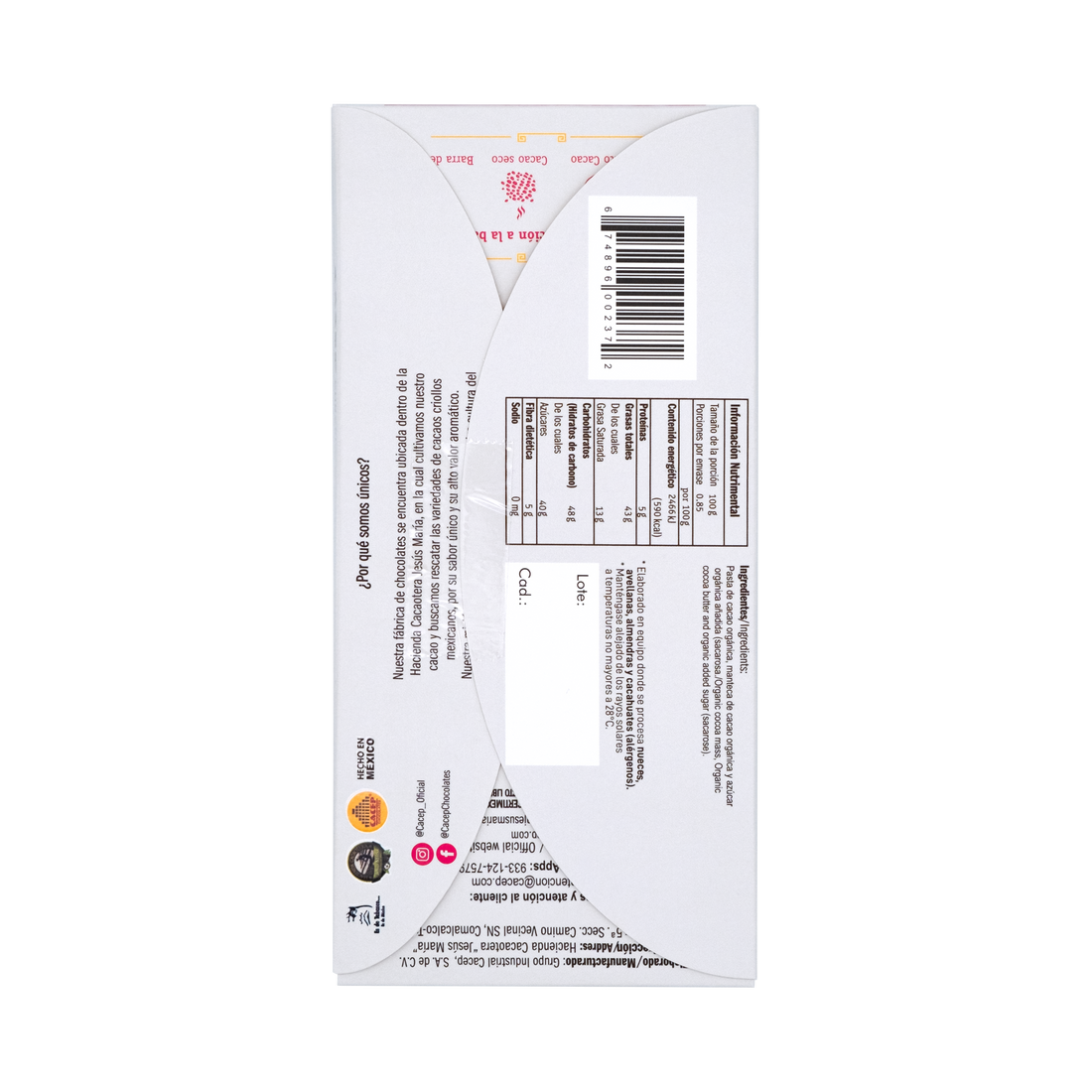 Barra de 85g Chocolate semi amargo 60% cacao