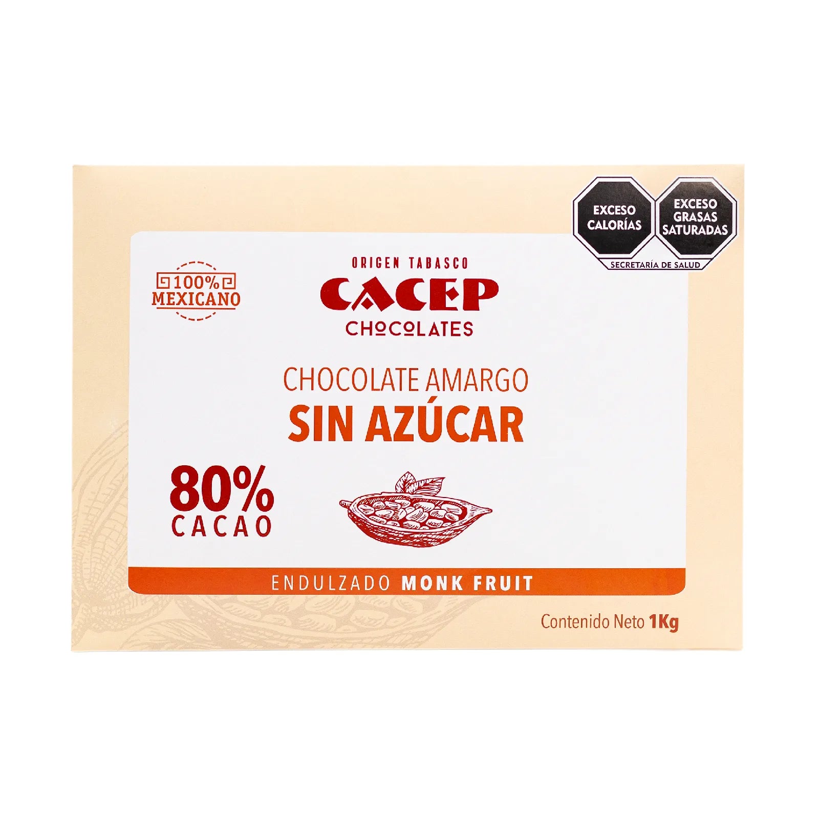 Barra de 1kg 80% Cacao SIN AZÚCAR MONK FRUIT