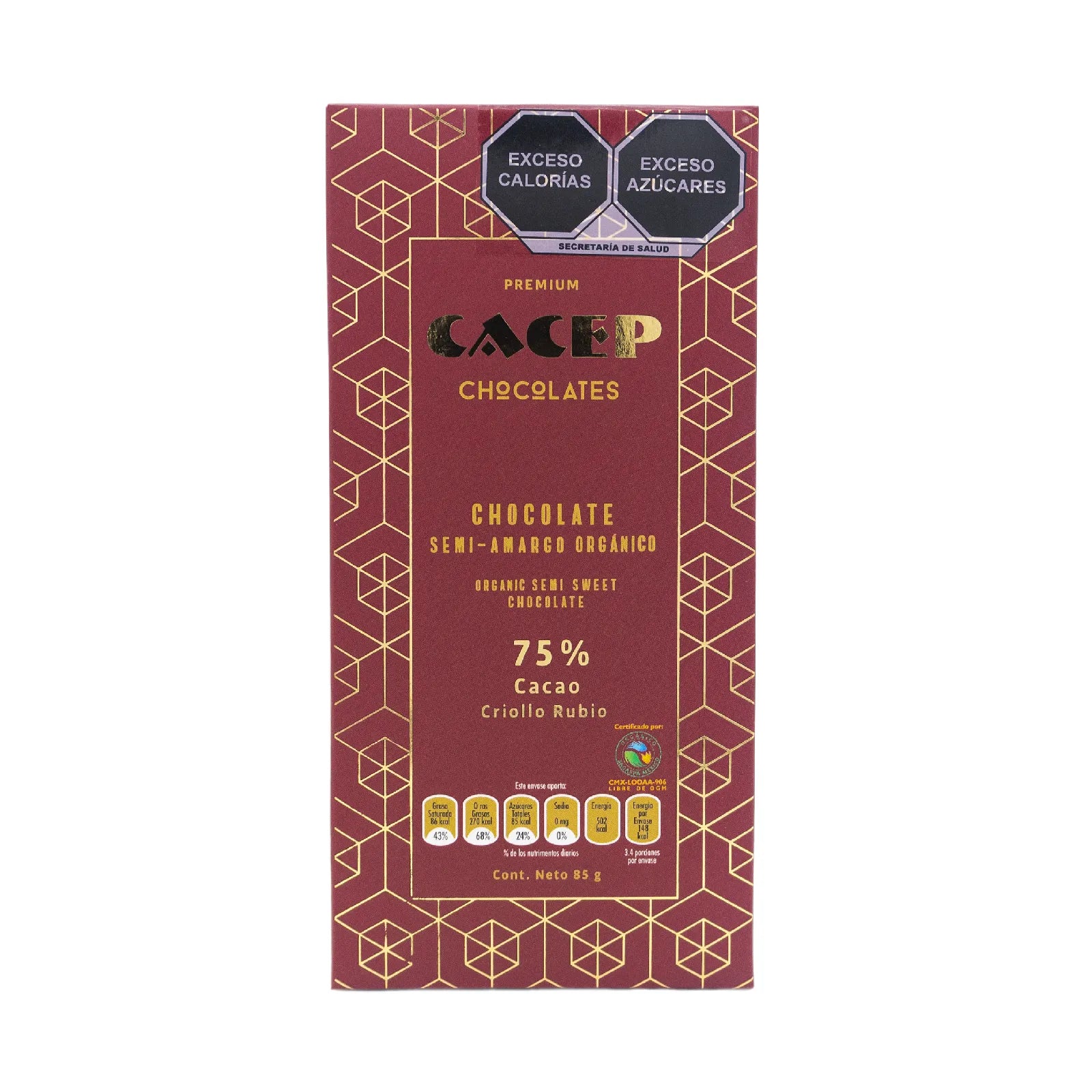 Barra de 85g Chocolate 75% Cacao Rubio