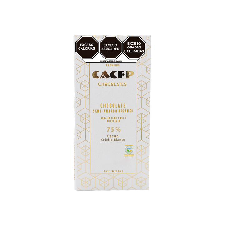 Barra de 85g Chocolate 75% cacao criollo blanco