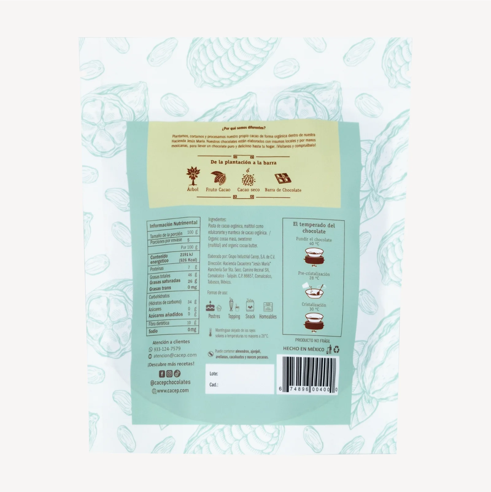 Gotas de Chocolate 70% Cacao SIN AZÚCAR  500 g