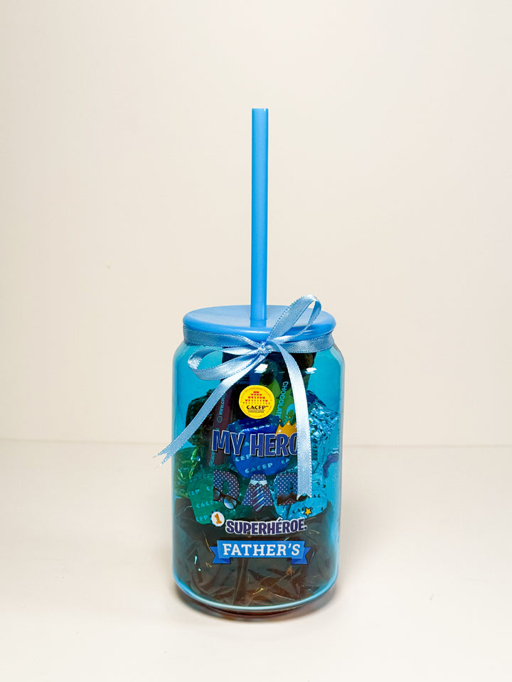 "PAPÁ" VASO TRANSPARENTE AZUL