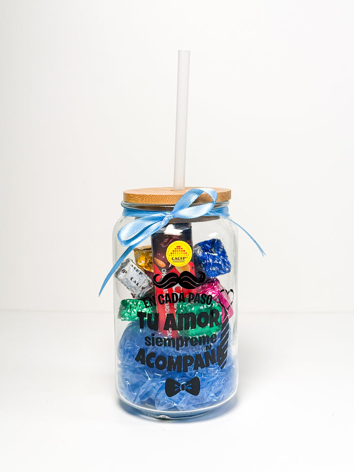 "PAPÁ" VASO DE VIDRIO CON POPOTE