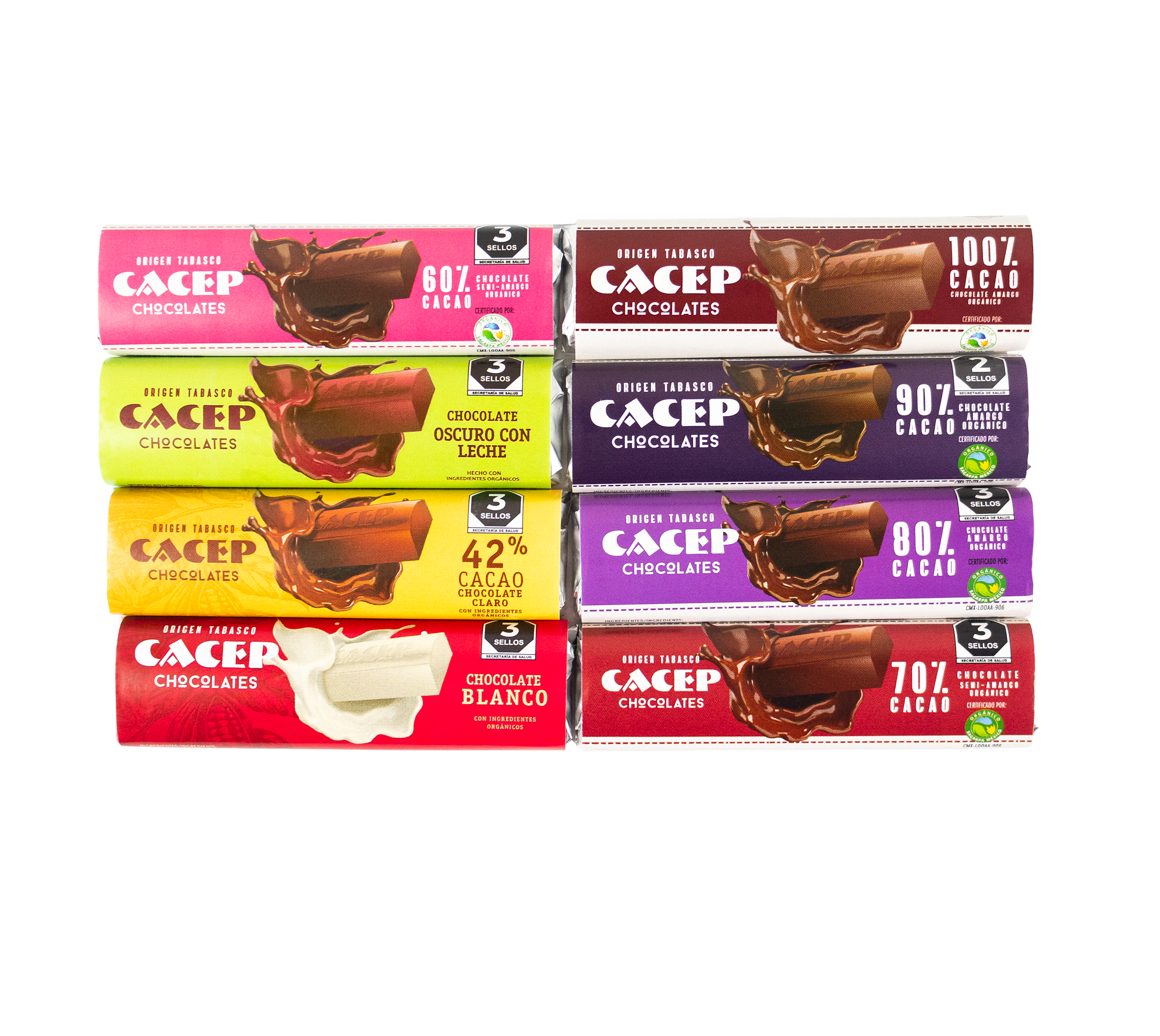 Paquete colección: 8 barritas con diferentes porcentajes de cacao