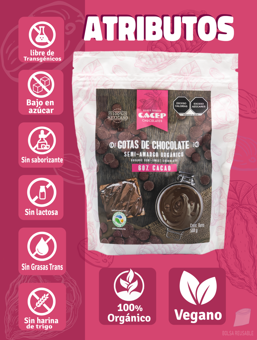 Gotas de Chocolate 60% Cacao , 500 g