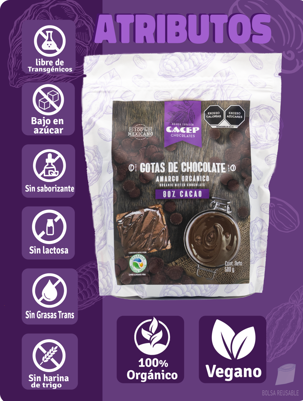 Gotas de Chocolate 80% Cacao, 500 g