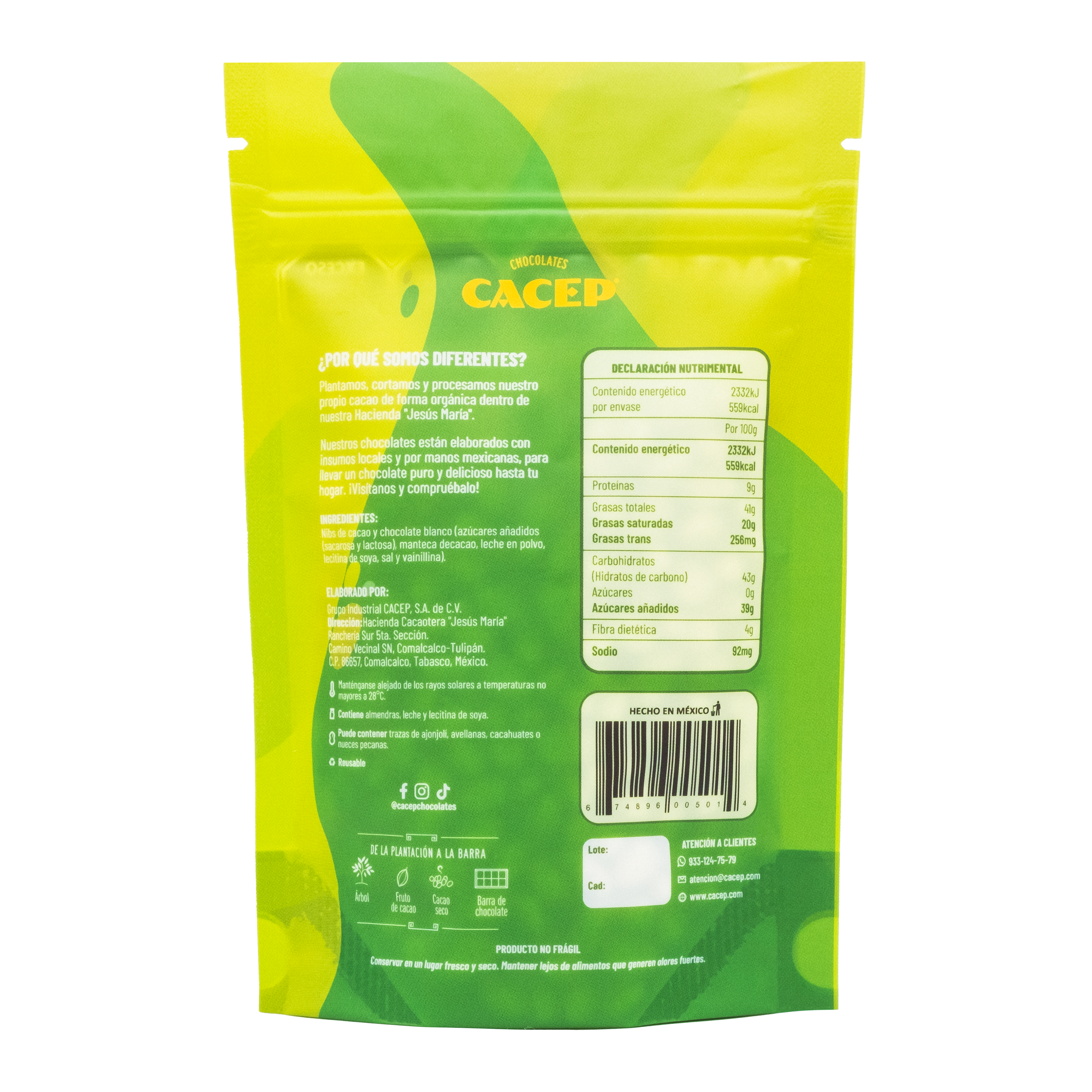 Nibs de cacao con Chocolate Blanco 32%, 100 g, Confitura