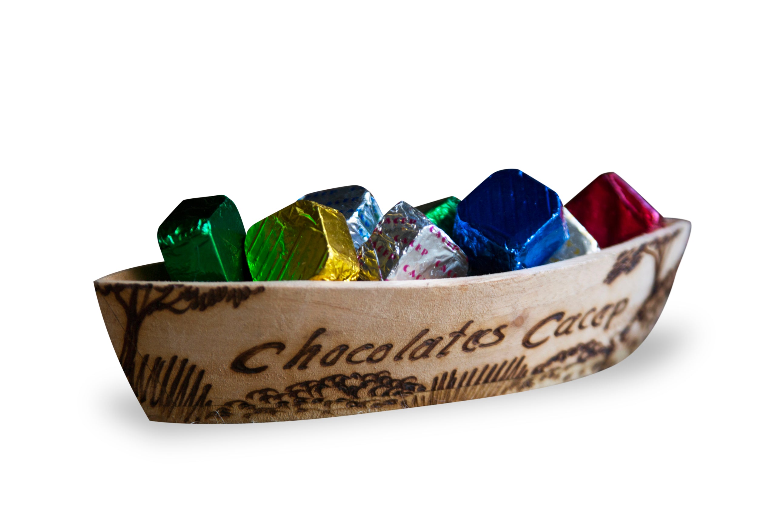 Cayuco de madera pirograbado, micro