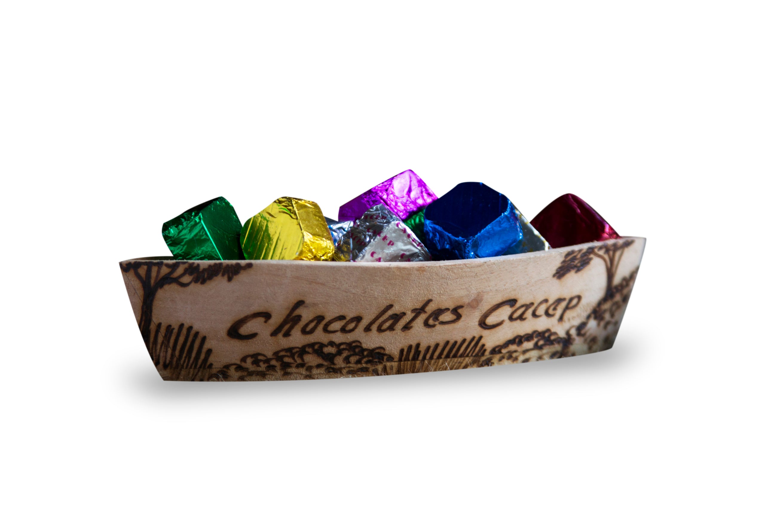 Cayuco de madera pirograbado, micro