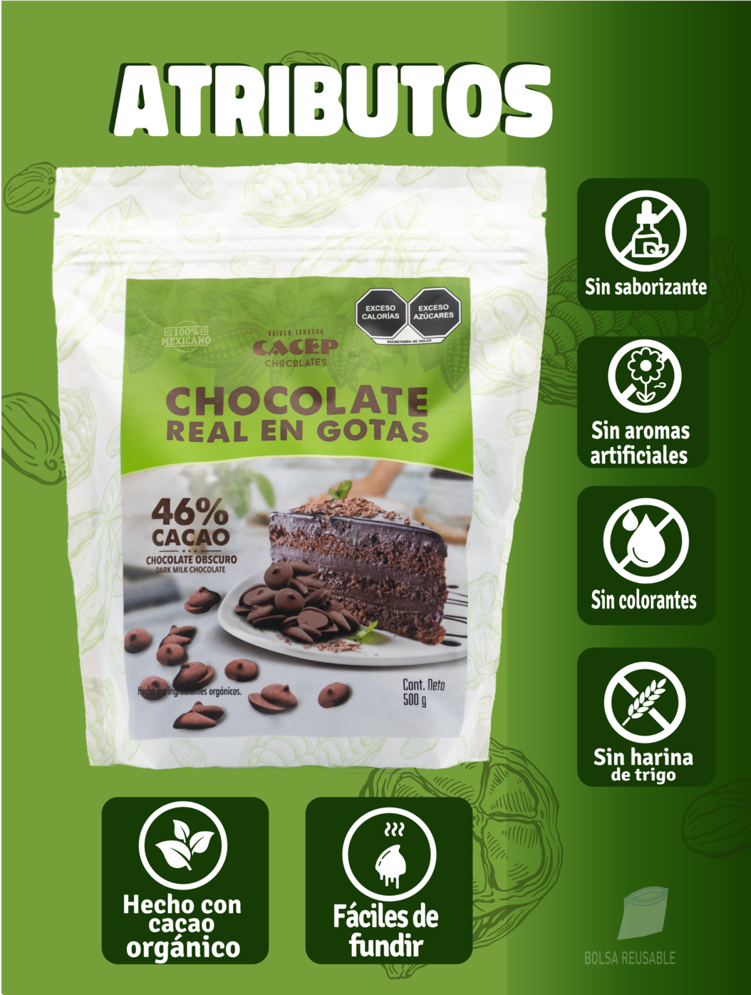 Gotas de Chocolate Obscuro con Leche, 500 g