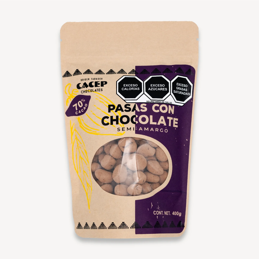 Pasas con chocolate semi amargo, 400 g