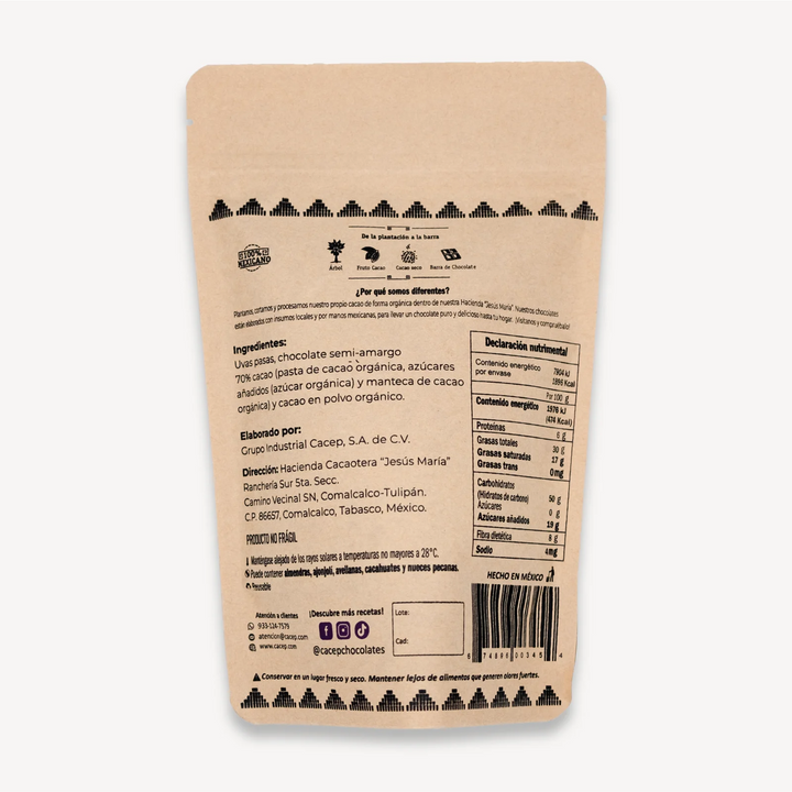 Pasas con chocolate semi amargo, 400 g